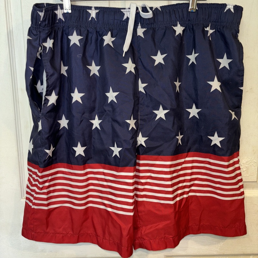 Open Trails Men's Swim Trunks Size 2X American Flag USA 4th July Swimsuit Shorts